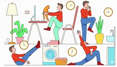 Home fent diverses tasques domèstiques i exercicis