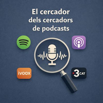 Il·lustració minimalista d’una lupa sobre un micròfon, símbol de la cerca de podcasts